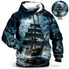 Vintage Hooded Sweatshirt Men's Hoodie Ship Graphic T Shirt 3D Print Pullover Oversized Mens Clothing Top Male Autumn Streetwear