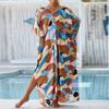 Women's Boho Cover Up, Plus Size Contrast Loose Fit Vacay Beach Kaftan Dress