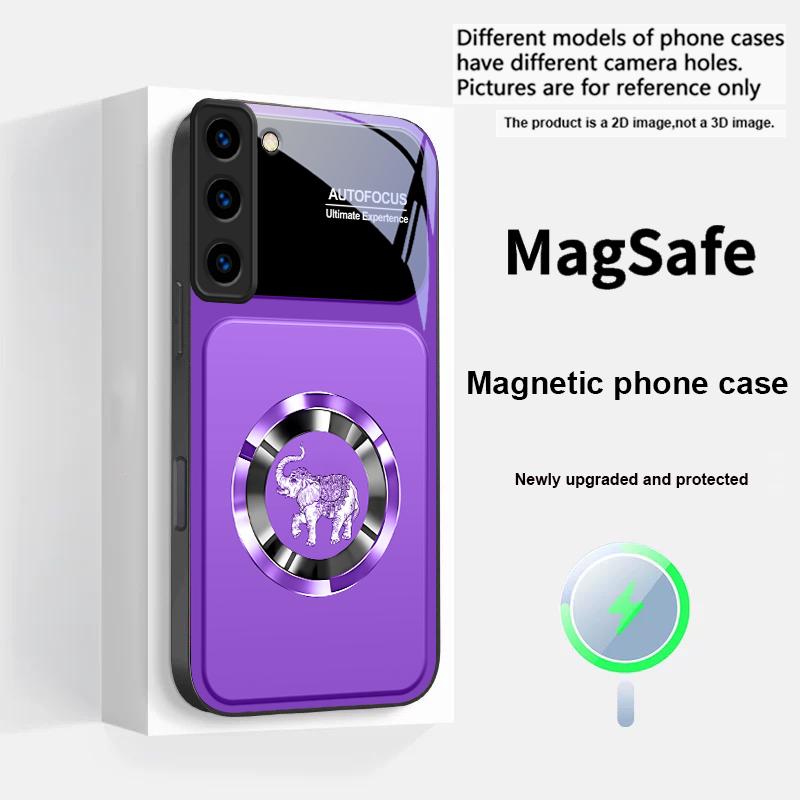 Элегантный розовый слон Для Magsafe Samsung S25 S25 Edge S25Ultra S8 9 10 20 S21 Pro 22 Plus S23 FE S24 Ultra Стеклянный чехол для телефона