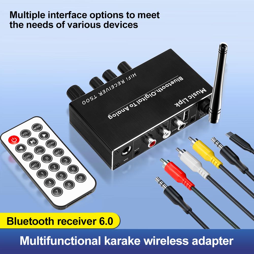 Bluetooth 5.4 Аудиоприемник 3D Стерео Коаксиальный ЦАП Конвертер USB U-Диск Воспроизведение 6.5мм Микрофон Караоке Беспроводной Адаптер Для Автомобильной Колонки