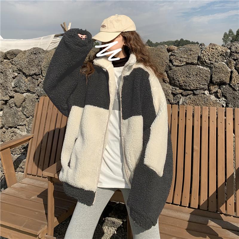 Элегантное пальто женское осенне-зимнее теплое мягкое пальто на молнии в стиле пэчворк женское плюшевое пальто с карманами повседневная верхняя одежда