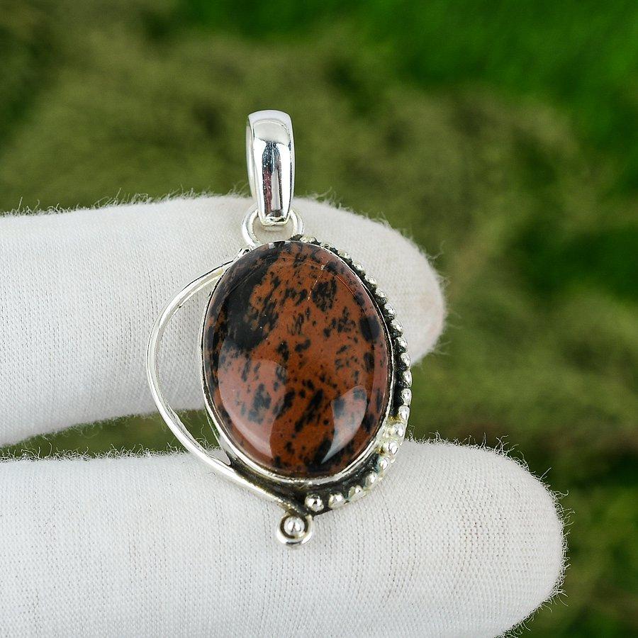 Mothers day Sale Sterling Silver Root Chakra Mahogany Obsidian Stone New Pendant