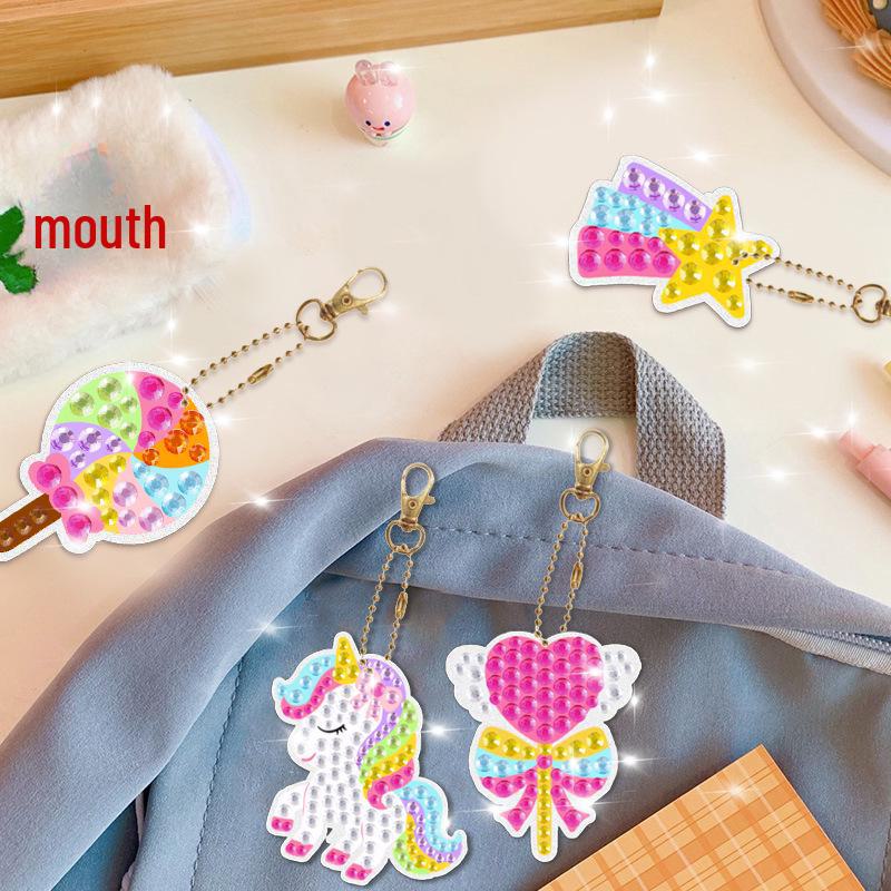 Mermaid Unicorn Ice Cream DIY Diamond Painting Keychain for Children