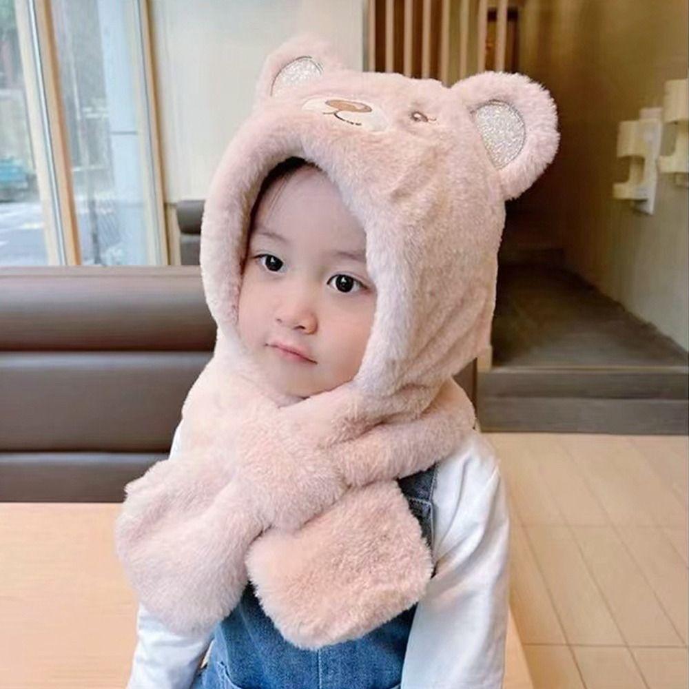 Thickening Kids Scarf Hat Integrated Warm Ear Protection Cap Cute Baby Winter Hat Children