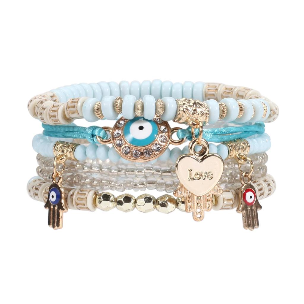 Штабелируемые женские браслеты с большими глазами, многослойный эластичный браслет из бисера BohemianEvil в стиле хиппи