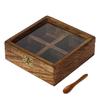 Коробка для специй, Brown 4 Compartments Square Handcrafted Wooden Spice Box,