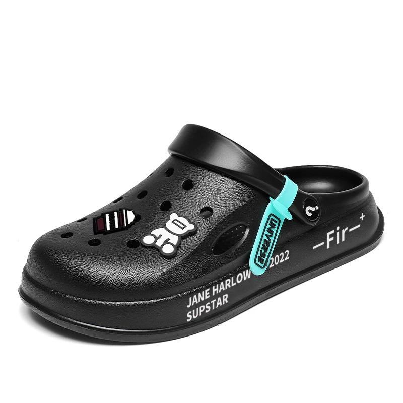 Модная летняя обувь Мужская Женская Сандалии Сабо Мюли Нескользящая Толстая подошва Пляжная Мягкая подошва Шлепанцы Баотоу Мультяшный Тренд Баотоу Женские