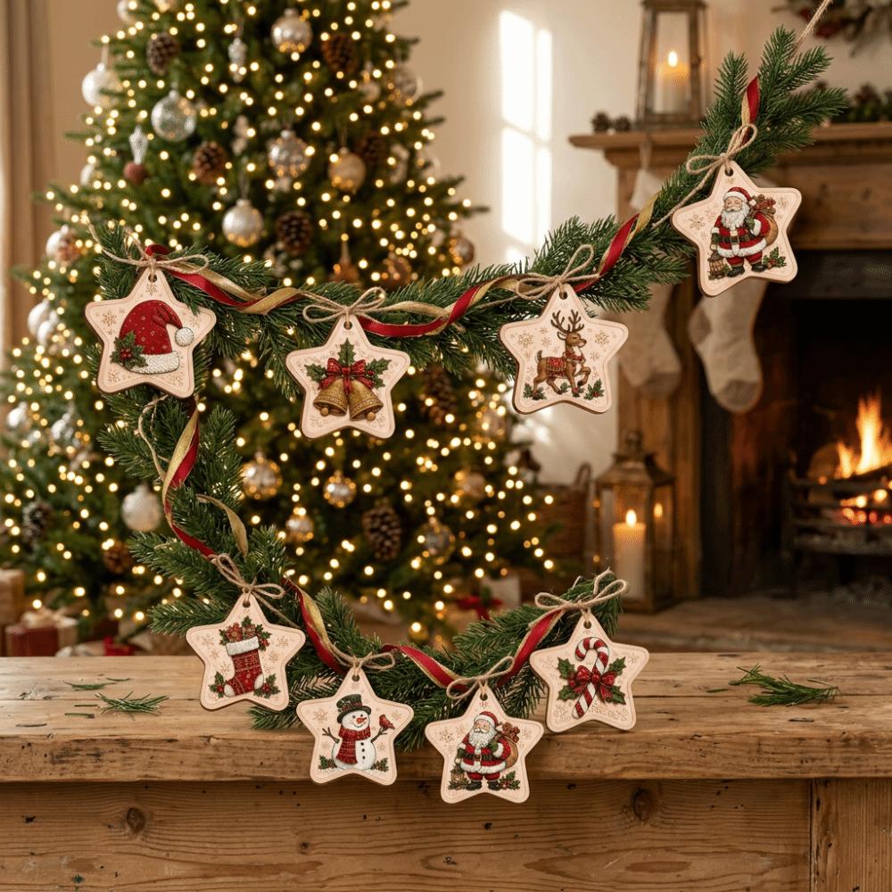 8 pcs Wooden Christmas Tree Ornaments Snowman Christmas DIY Decoration Santa Claus Decor New Year