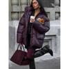 Winter Warm Burgundy Thicken Cotton Jacket Women Elegant Stand Collar Lace Pocket Zipper Coat Fashion Lady High Streetwear