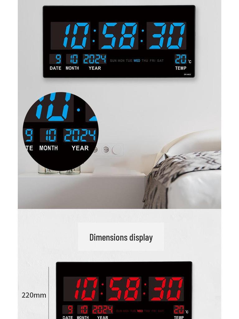 Большие светодиодные настенные часы - Английский дисплей с функцией подключения для гостиной