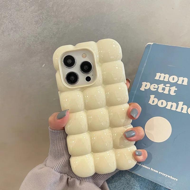 Милый мультяшный 3D чехол-решетка для iPhone 15 14 13 16 Pro Max 12 11, глянцевый, конфетный, однотонный, из мягкого силикона, противоударный