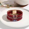 Bohemian Woven PU Leather Bracelet With Magnetic Clasp Women Vintage Style Adjustable Handmade Jewelry