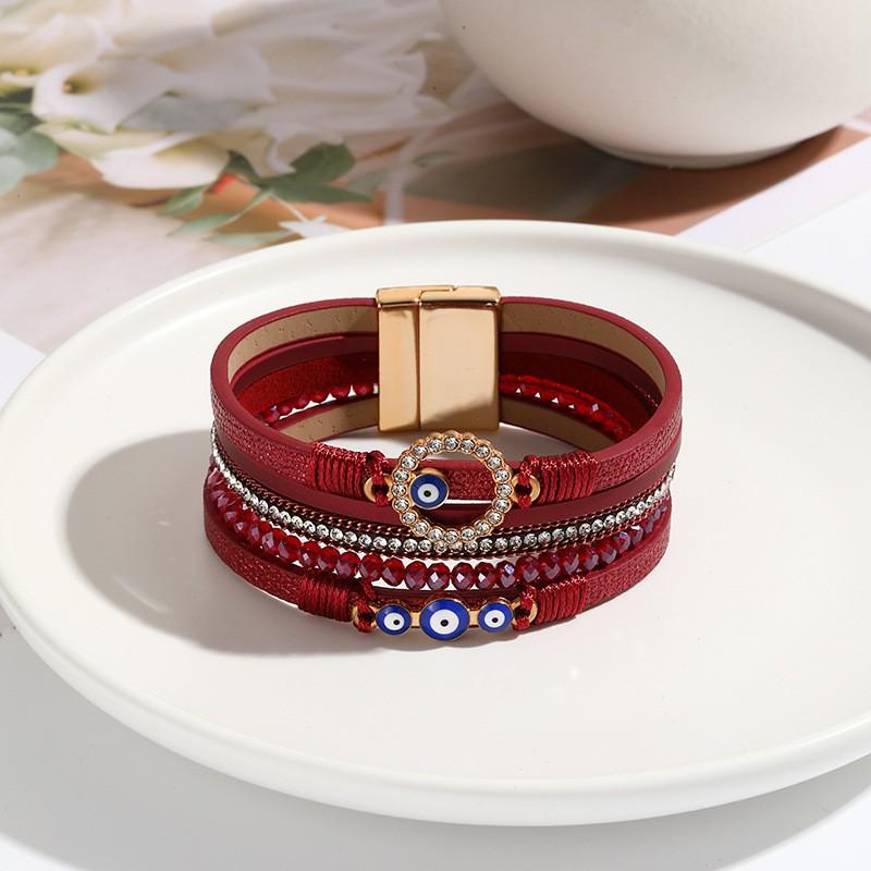 Bohemian Woven PU Leather Bracelet With Magnetic Clasp Women Vintage Style Adjustable Handmade Jewelry