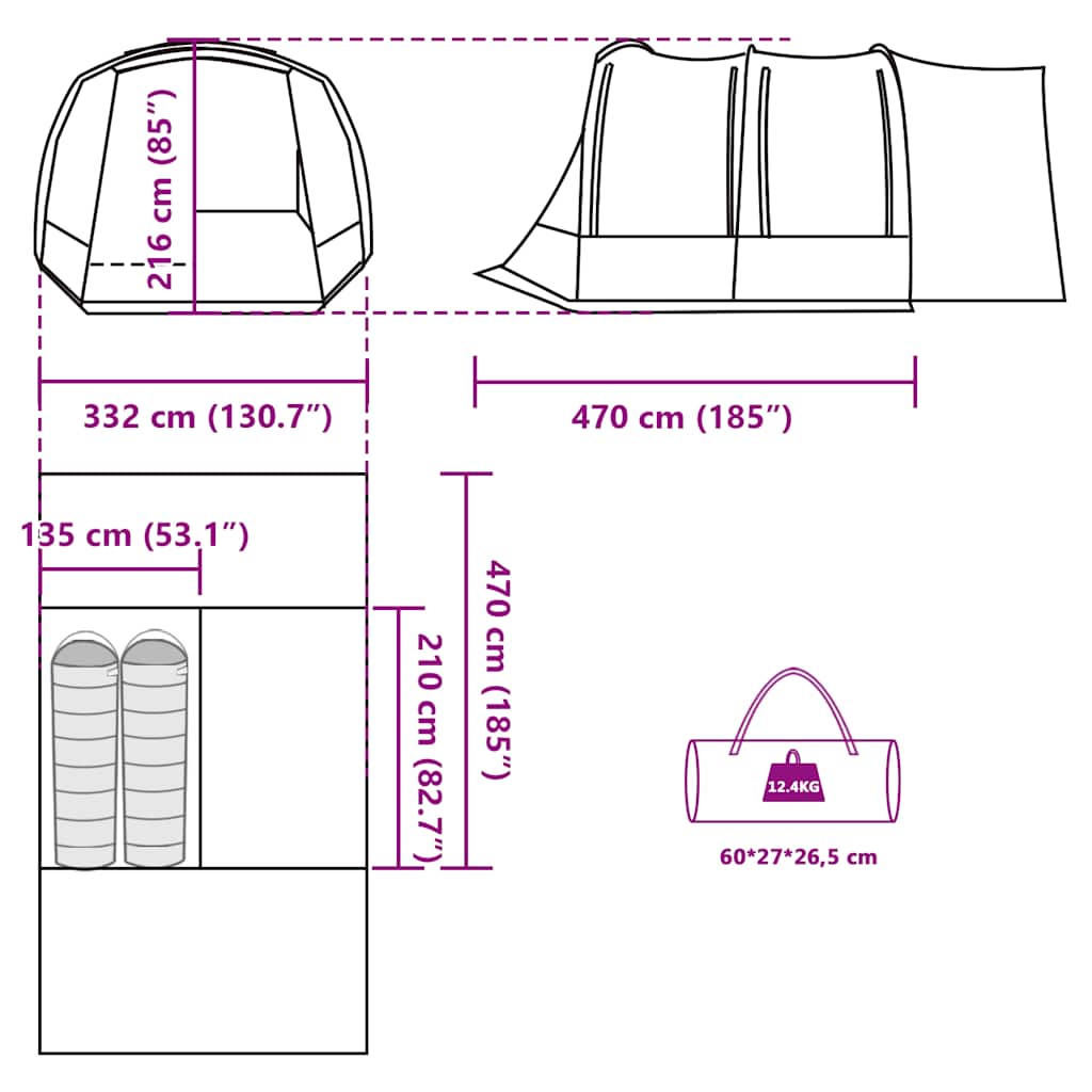 Car Tent for 2 Persons Gray and Orange Waterproof