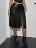 Rose Beauty Винтажная юбка-миди А-силуэта с завышенной талией, разрезом спереди, деталями швов из искусственной кожи ПУ