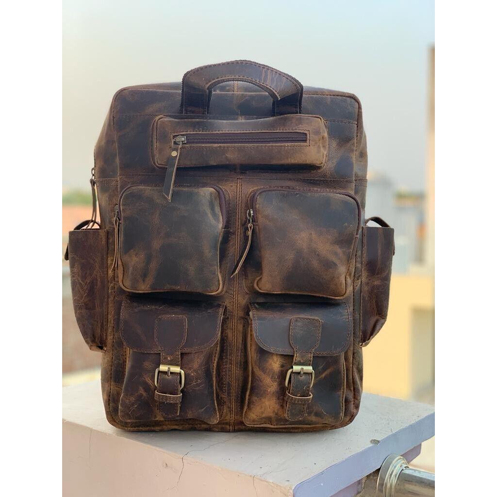 Большой мужской винтажный рюкзак из натуральной желтой кожи, дорожный рюкзак, спортивная сумка для ноутбука