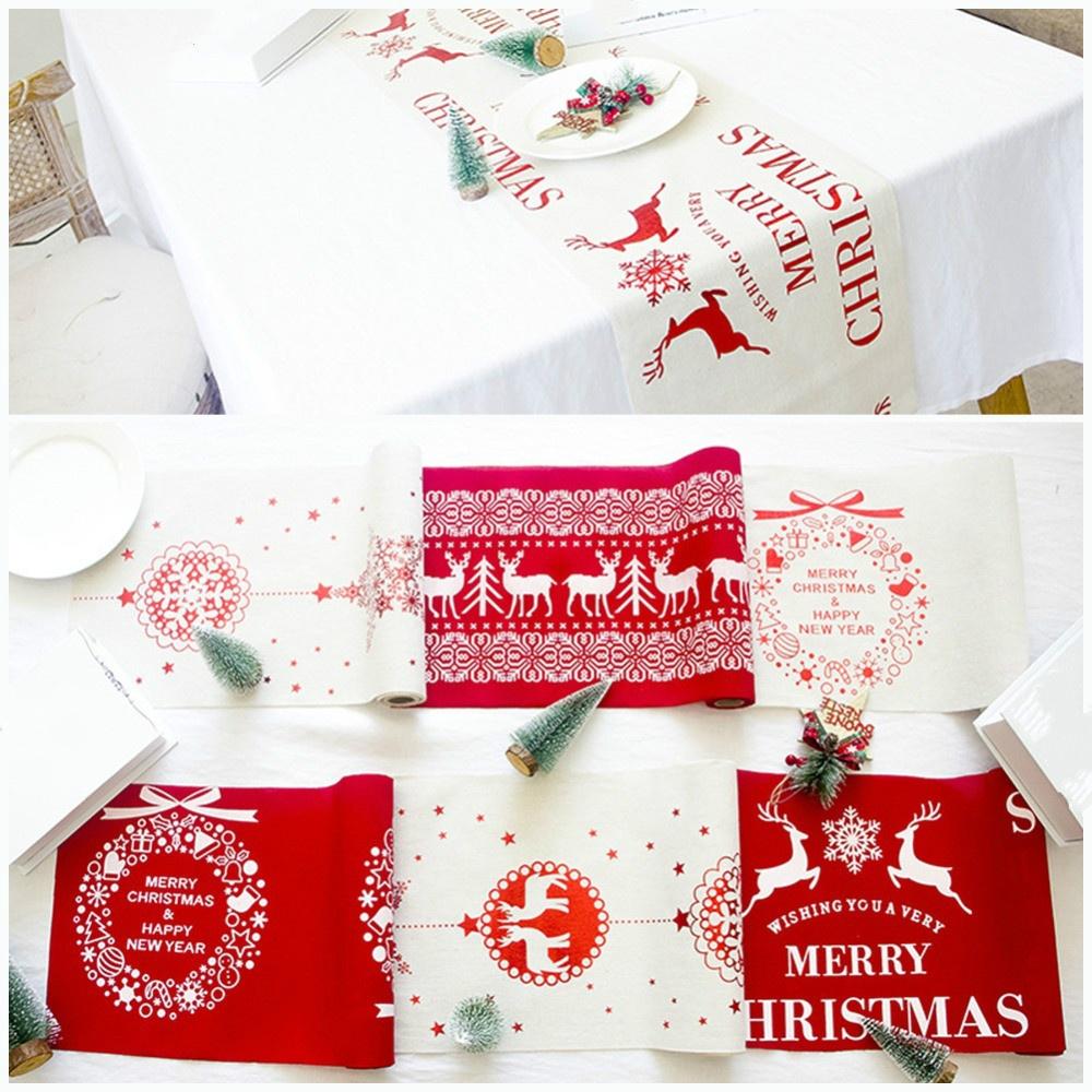 Рождественская льняная скатерть Рождественский флаг Домашняя вечеринка Декоративный гобелен с изображением лося Красный скатерть
