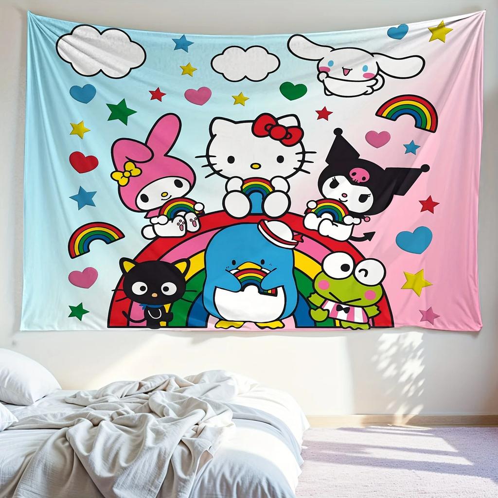 Sanrio Hello Kitty leopard print heartshaped bow print tapestry elegant background party banner fabric cute room decoration
