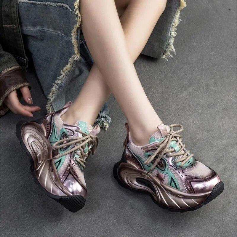 Johnature Модная спортивная обувь на толстой подошве, разноцветные кроссовки на шнуровке, универсальная женская обувь