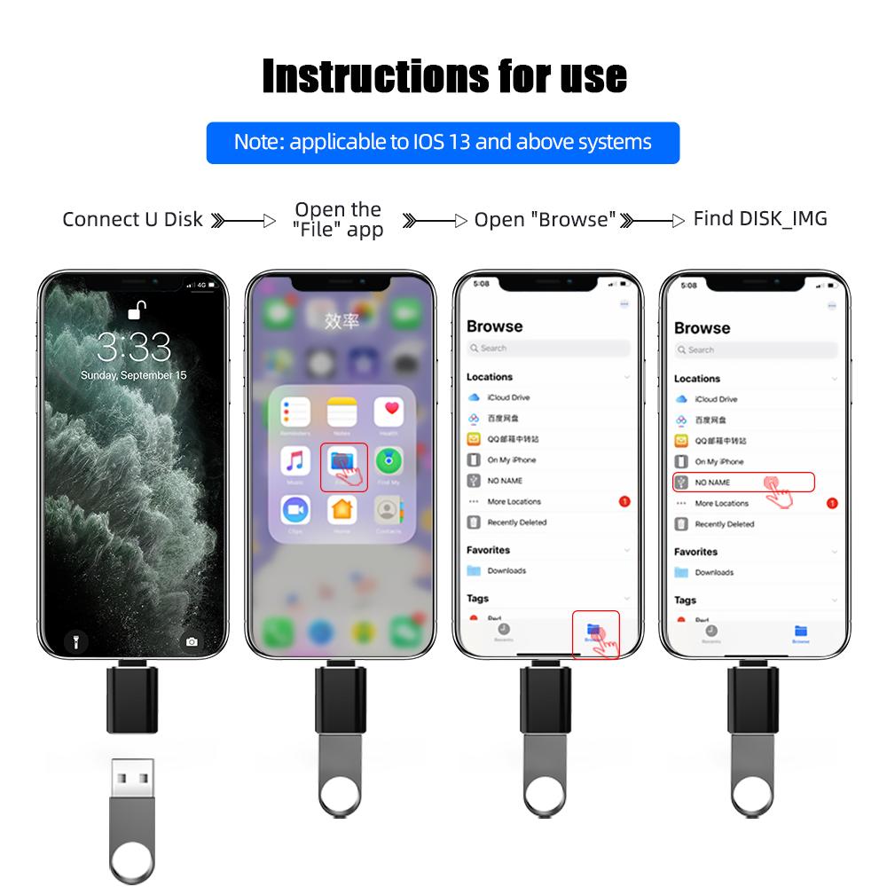 Адаптер OTG USB, подходит для iPhone14 13 12 11 Pro XS Max XR X 8 7 6s Plus, подходит для iPad, конвертер освещения в зарядный адаптер USB 3.0