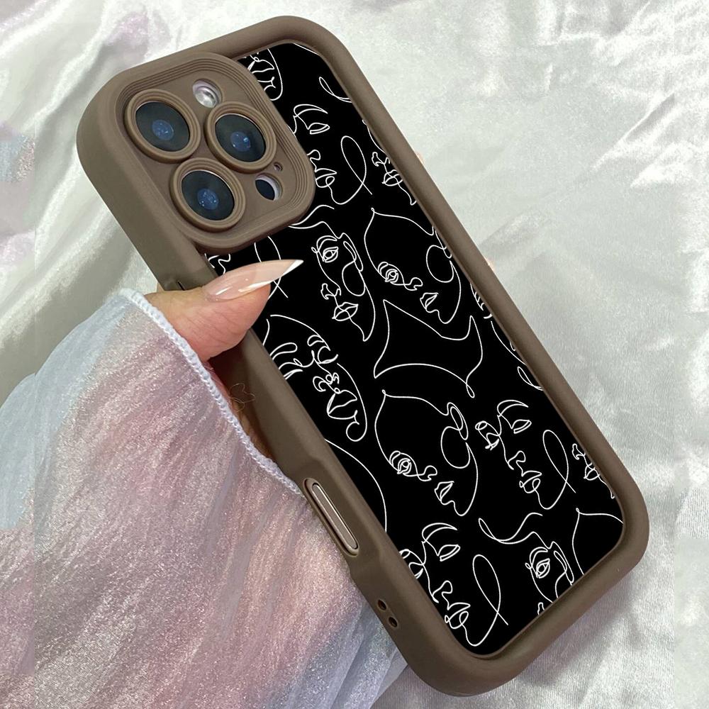 JT6 Эстетичный Face Line Art Чехол для телефона для iPhone 17 16 Pro Max Samsung S26 Ultra A17 A26 A07 Xiaomi Redmi Note 14 Pro Plus Мягкий чехол-бампер из ТПУ