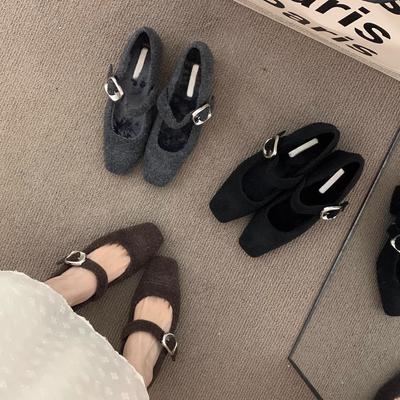 Французские высококачественные темно-коричневые ретро шерстяные туфли-лодочки на толстом каблуке, женская обувь, осенне-зимние туфли на среднем каблуке для работы, вечерние хлопковые туфли