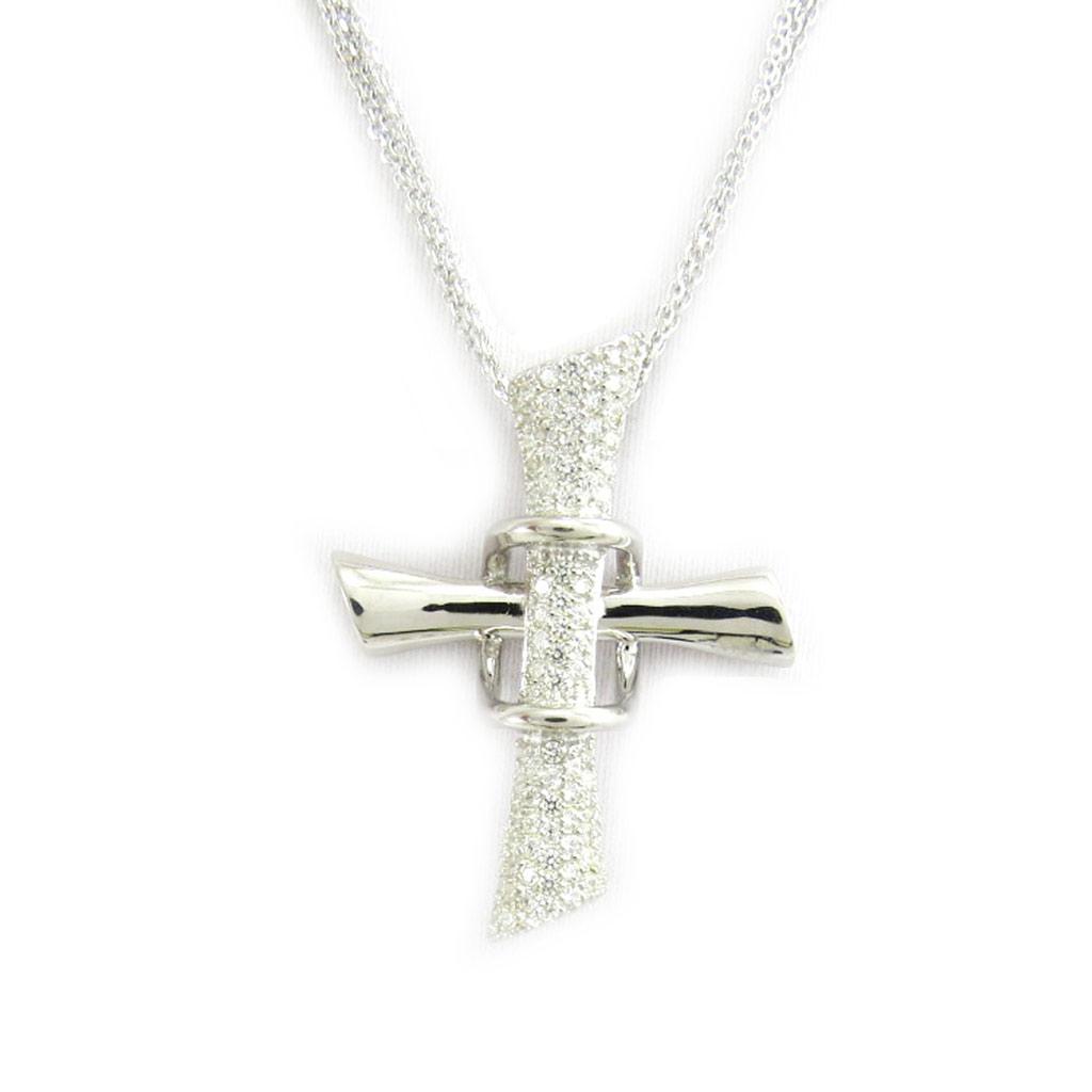 Altesse [L5400] — Белое серебряное ожерелье «Возвышенный крест»