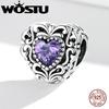 Элегантный Ретро-узор Фиолетовый Циркон в форме сердца из стерлингового серебра 925 пробы, подвеска-бусина, подходит для оригинального браслета, DIY ювелирных украшений