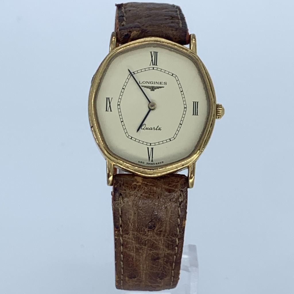 Новые батарейки Работают хорошо Мужские кварцевые часы LONGINES Восьмиугольный корпус Золотой циферблат Нержавеющая сталь 2 стрелки Легко почищены