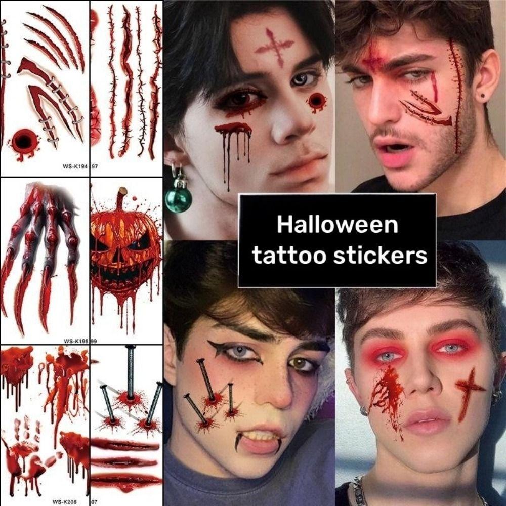 Bloody Scars Halloween Temporary Tattoos Face Patch Halloween Body Art Stickers Children