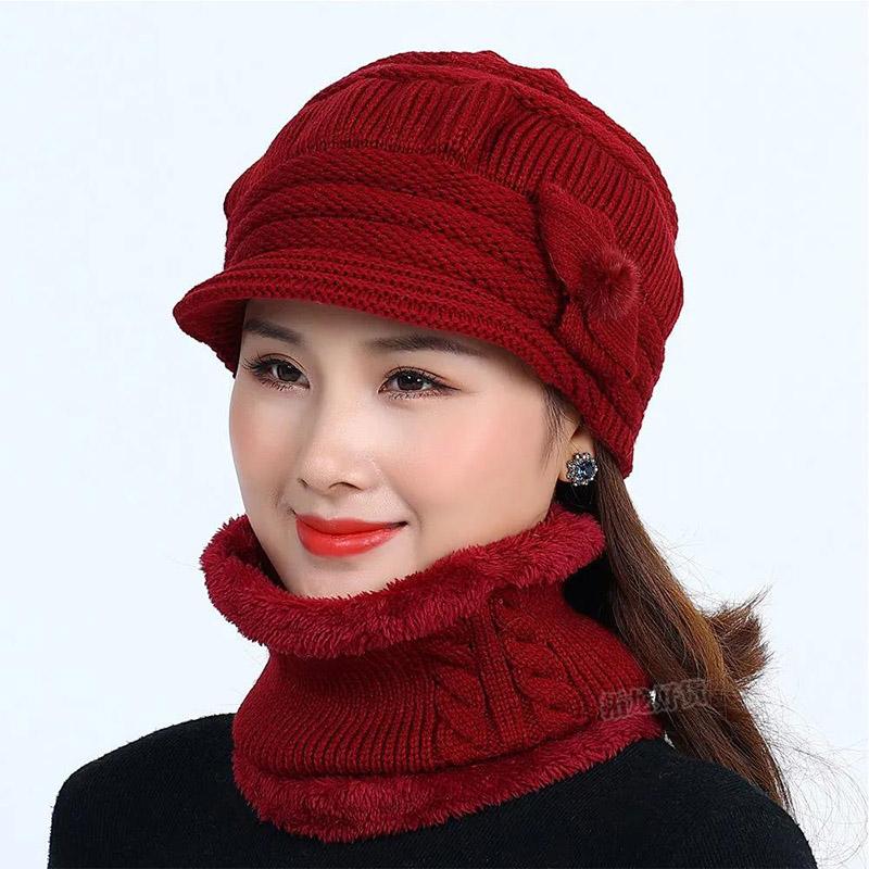 Women's Winter One-piece Hat Cycling Windproof Warm Hat Bib Integrated Plus Velvet Thick Knitted Woolen Hat