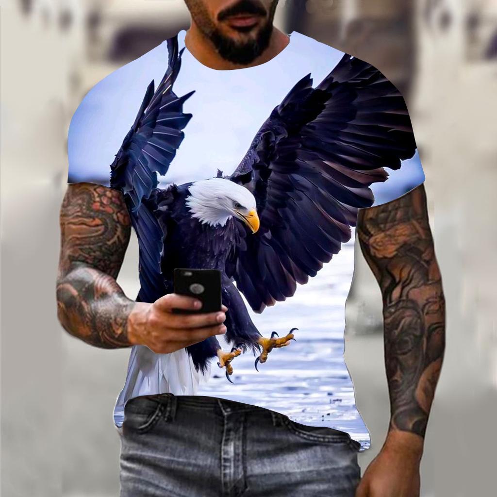 Fun 3D Animal Eagle Print Men's T-shirt Hip Hop Trend Street Casual Round Neck Short Sleeve Loose Top