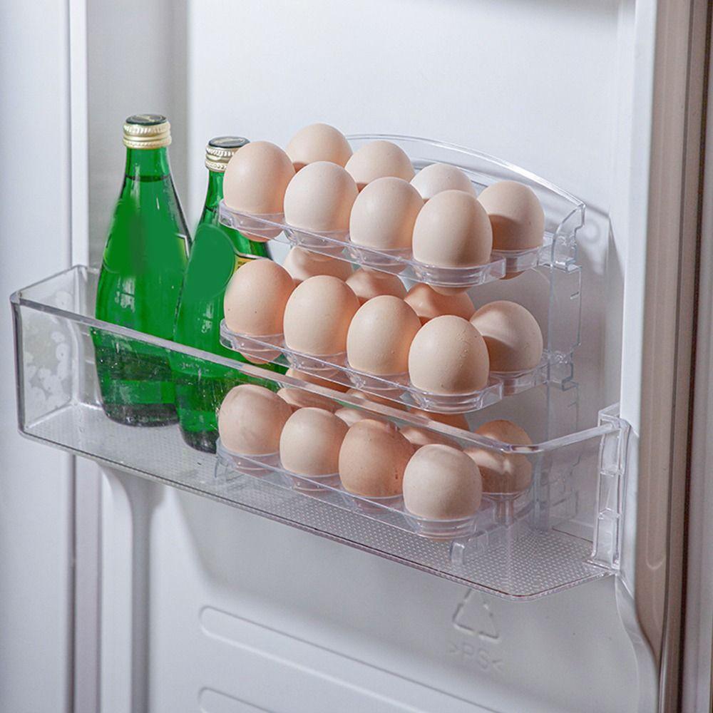 Plastic 3 Layer Foldable Egg Holder 24-Grid Large Capacity Reversible Flip Egg Containers Space Saving Stackable Egg Storage Box