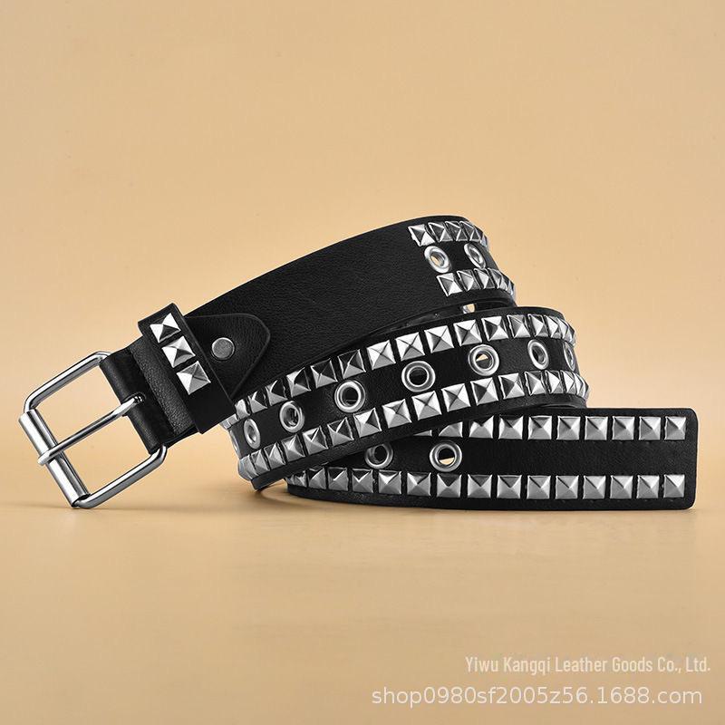 Unisex Punk Rock Pyramid Rivet Belt with Metal Eyelets for Jeans