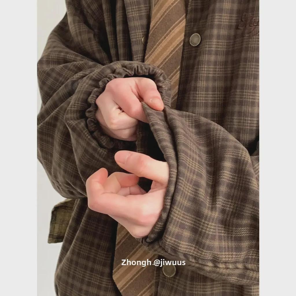 Куртка унисекс в стиле ретро с вышивкой в клетку - осенняя свободная посадка с повседневными лацканами