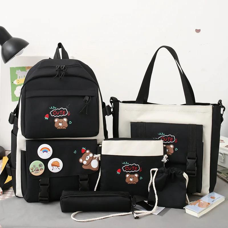 5 Piece Set School Bags for Teenagers Fashion Women Men Backpack Student Waterproof Oxford School Backpack Mochilas Rucksacks