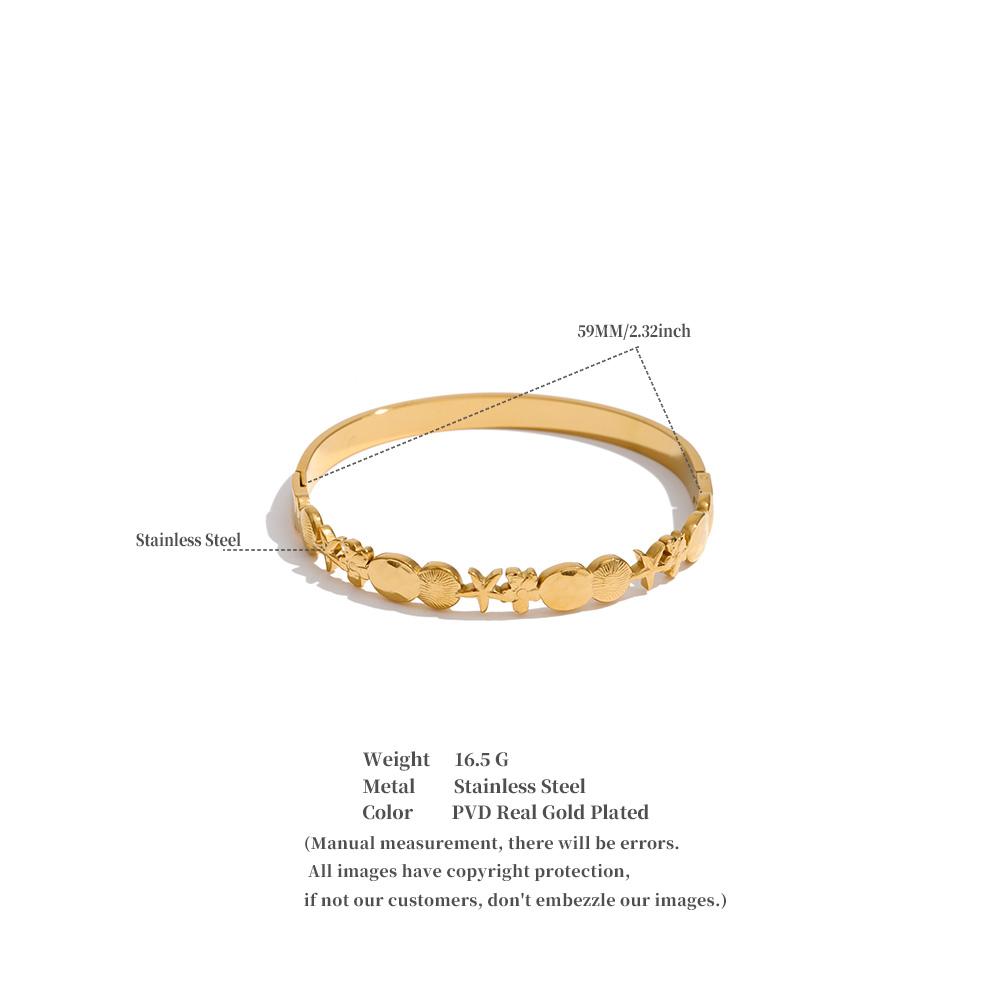 Yhpup 59mm Ocean Style Stainless Steel Metal Flower Starfish Bracelet Bangle Waterproof Texture Personalized Summer Jewelry