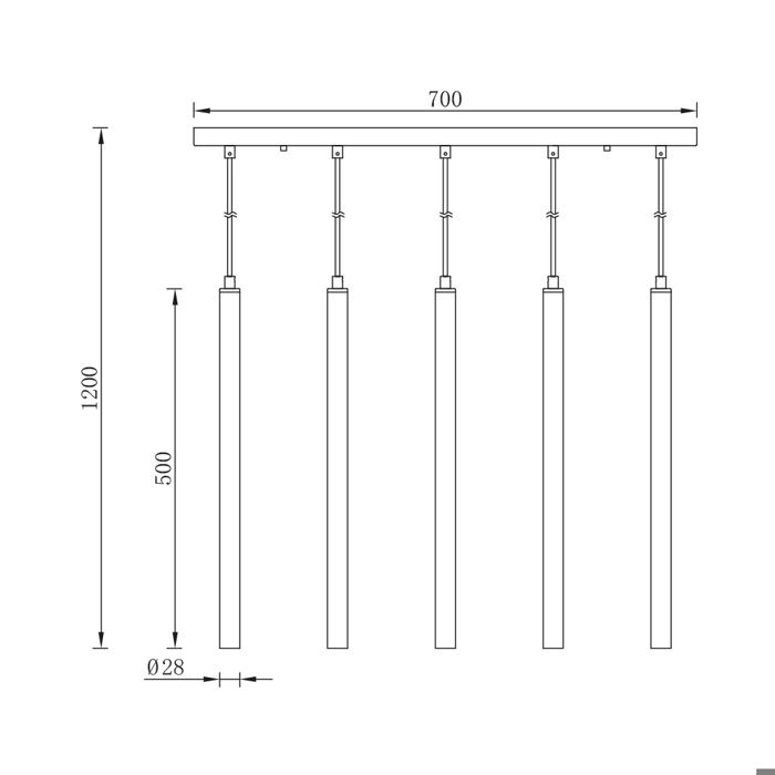 5x10W G9 Gold IP20 трубчатый подвес
