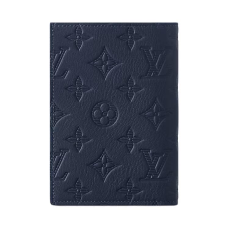 Louis Vuitton Passport Cover Navy Blue Monogram Shadow Embossed Calf Leather Men Wallets M14792