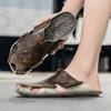 JAHSEH Genuine Leather Men Slippers Handmade Slip On Crocodile Grain Style Summer Men Casual Shoes Non-slip Outdoor Men Beach Shoes