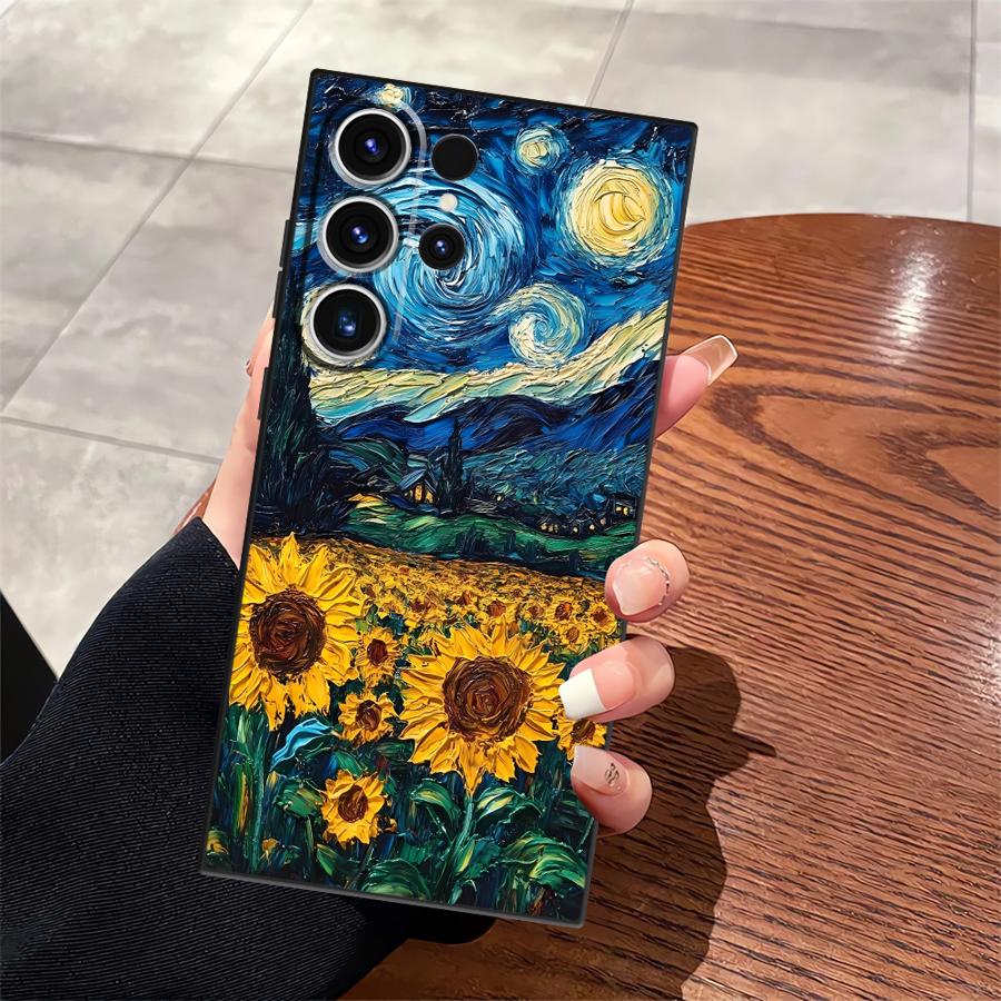 Чехол для Samsung Galaxy S25 Edge S23 Ultra S21 FE S20 S24 Plus Черный Мягкая Крышка для Телефона Художественная Картина Маслом