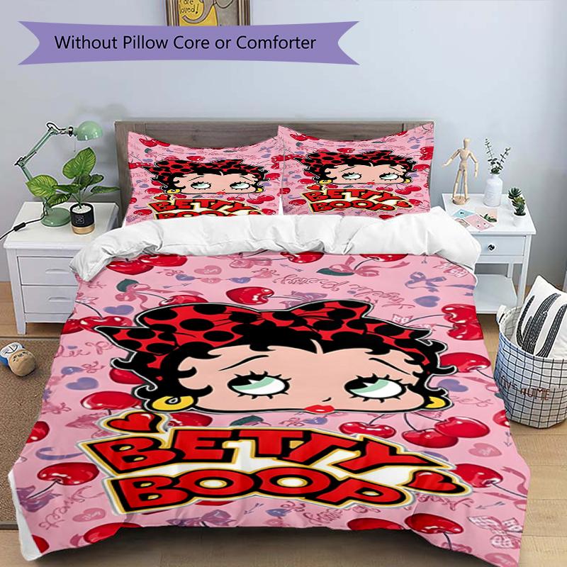 3pcs Duvet Cover Set (1*Duvet Cover + 2*Pillowcase, Without Core),Betty Boop Print Bedding Set, Bedroom Decor, All‑Season, Birthday Gift