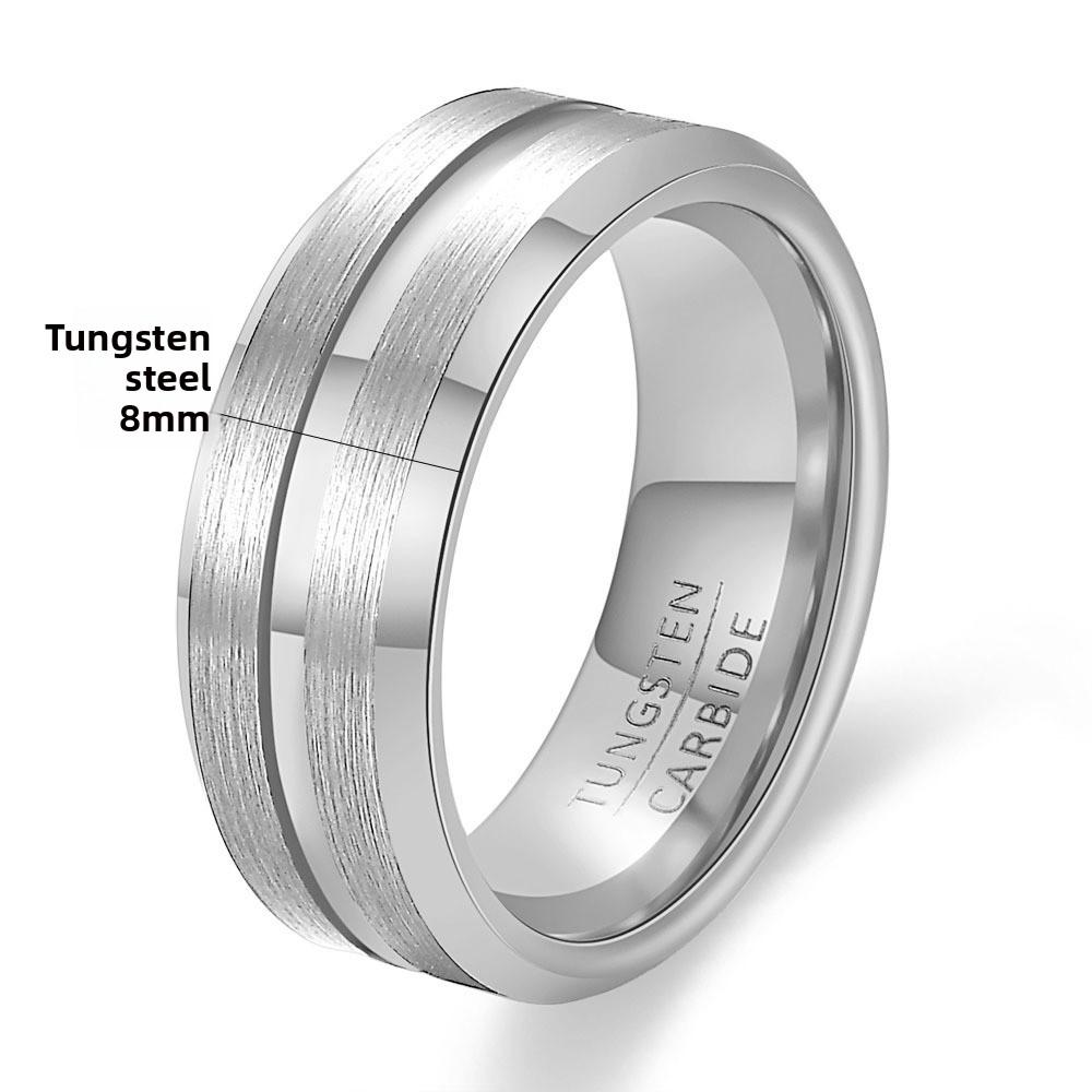Tungsten Steel Simple Wide Band 6 8mm Grooved Brushed Unisex Two Tone Stainless Steel Ring