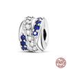 Round 925 Copper Clasp Pave Clip Charms Blue Star Moon Butterfly Slide Safety Chains Spacer Beads Fits Original Bracelet Zircon