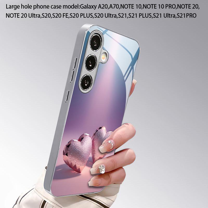 Чехол для телефона 2D с узором в виде двойного сердца для Samsung S26 S25 S24 S23 S22 S21 S20 A56 A36 A16 - Гальванизированная стеклянная защитная крышка