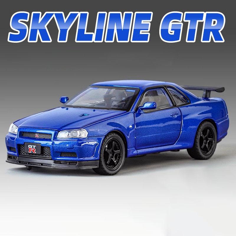 1:Масштаб 32 SKYLINE GTR R34 Спортивный Автомобиль Модель Игрушка Металл Литье под Давлением Оттяжка Свет Музыка 4 Двери Открываются Транспортные Средства Украшения Подарки
