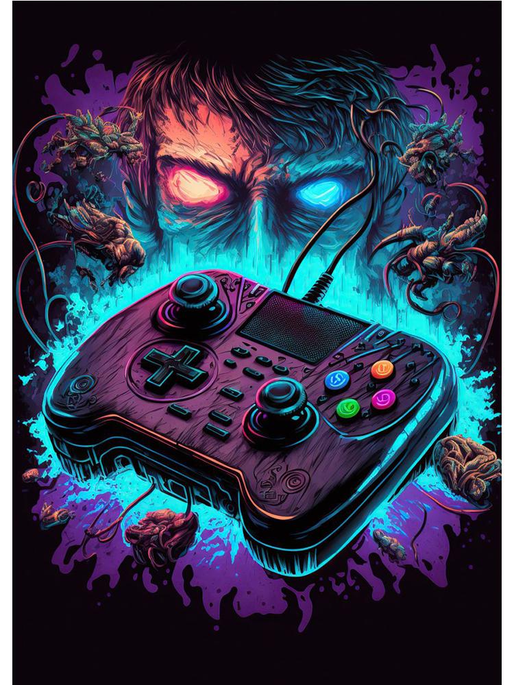 Неоновый красочный геймерский контроллер, крутой игровой настенный художественный холст, живопись, поп-арт, постеры и принты, декор для комнаты, подарок, Cuadros, без светодиода