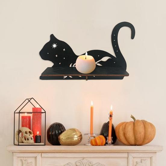 Деревянная настенная полка для Хэллоуина, черная кошка, дерево, бабочка, вырез, настенная полка для хранения, настенное художественное украшение для домашнего декора