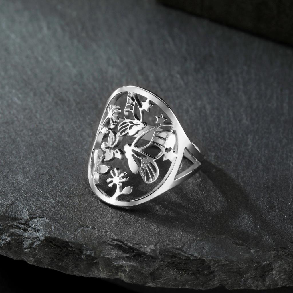 Cazador Butterfly Flower Women's Ring Stainless Steel Gold Color Aesthetic Finger Rings Jewelry Birthday Mother's Day Gift 2026