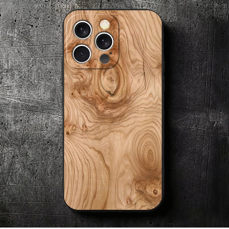 Мягкий чехол для телефона с узором под дерево, винтажный, для iPhone 16 16E 17 Air 15 Pro Max 14 Plus 13 Mini 11 12 7, черный, задняя крышка